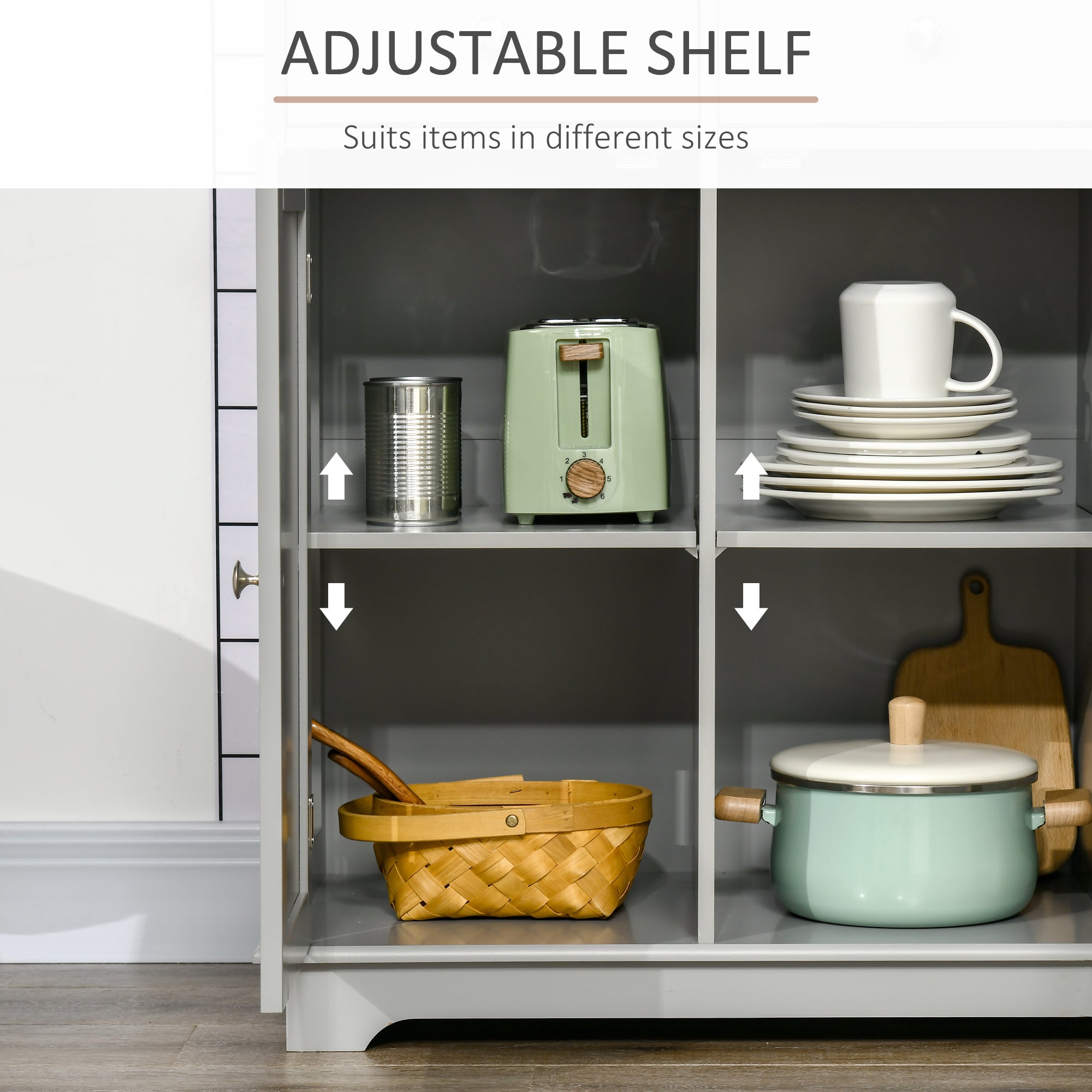 Modern Sideboard, Buffet Cabinet with Storage Cabinets, Drawers and Adjustable Shelves for Living Room, Grey-DECOROLALA