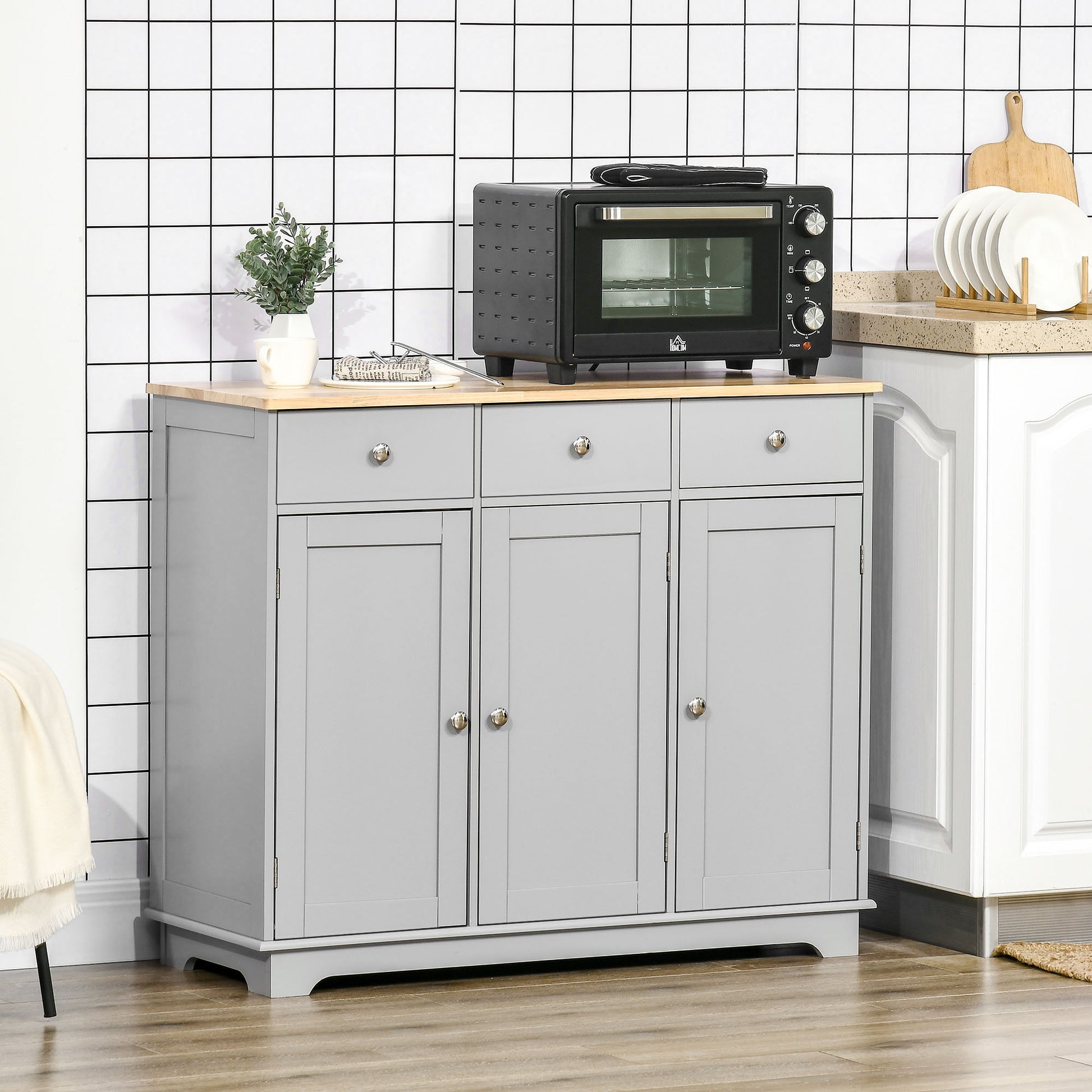Modern Sideboard, Buffet Cabinet with Storage Cabinets, Drawers and Adjustable Shelves for Living Room, Grey-DECOROLALA