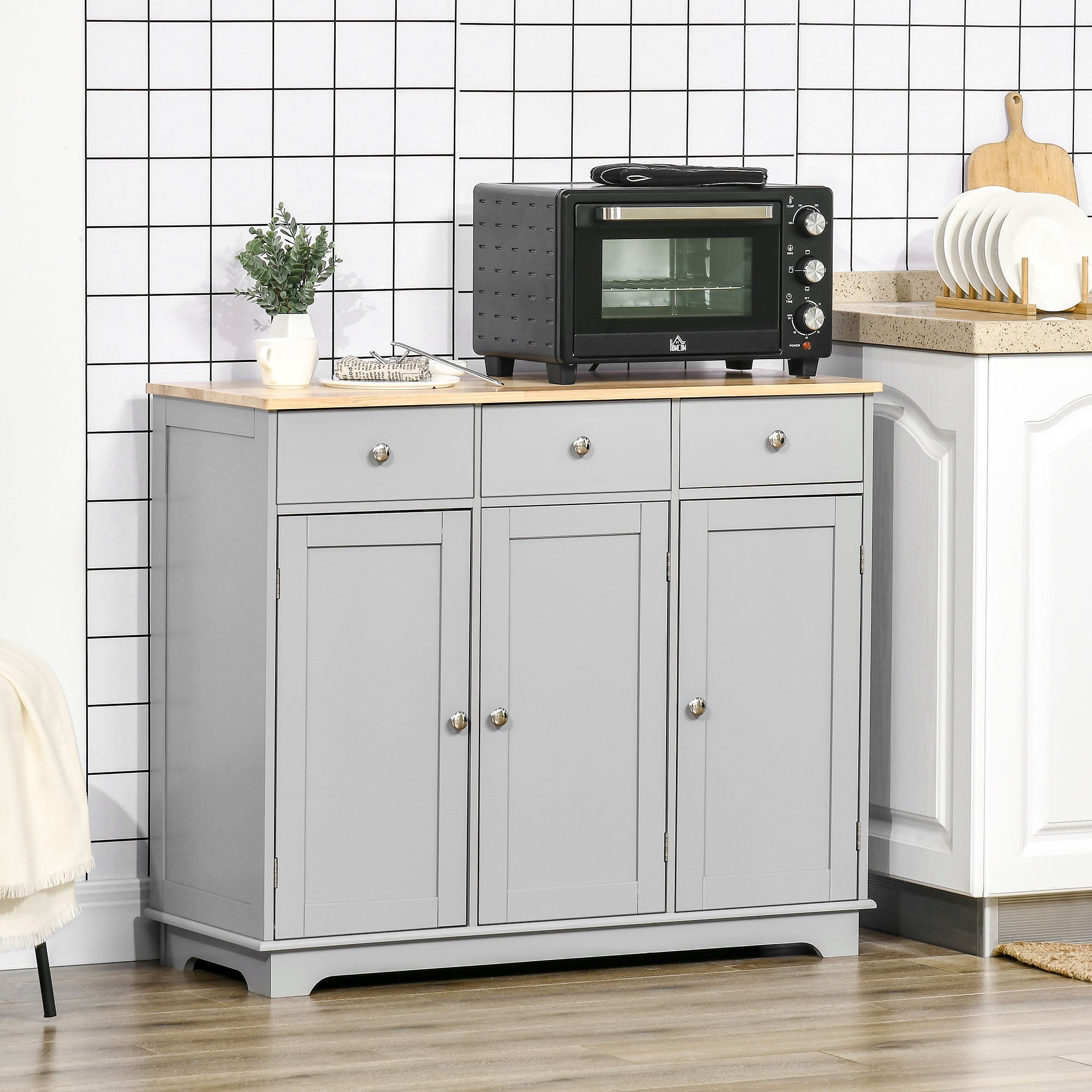 Modern Sideboard, Buffet Cabinet with Storage Cabinets, Drawers and Adjustable Shelves for Living Room, Grey-DECOROLALA