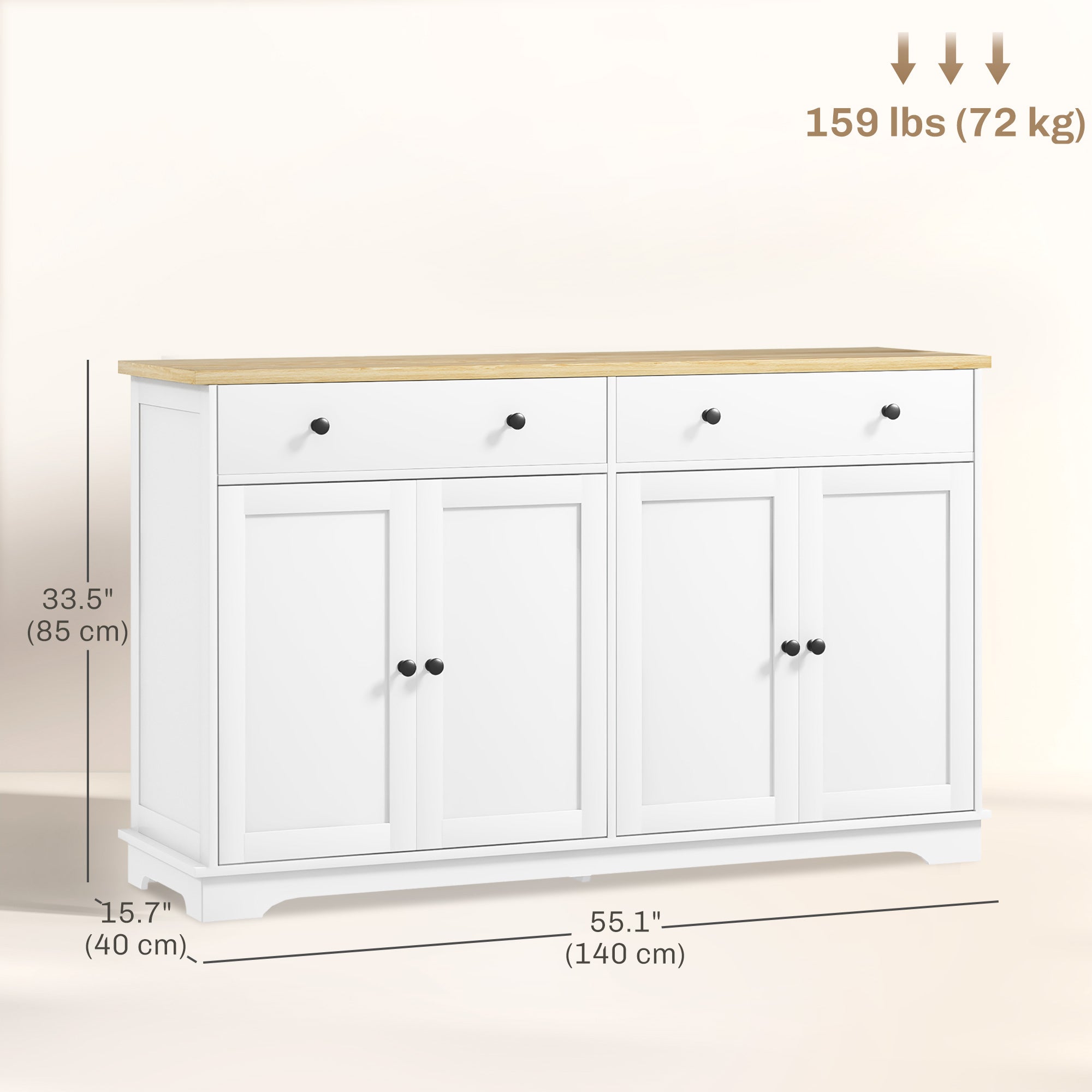 Modern Sideboard, Buffet Cabinet with Storage Drawers, Adjustable Shelves for Living Room, Dining Room, Entryway, White-DECOROLALA