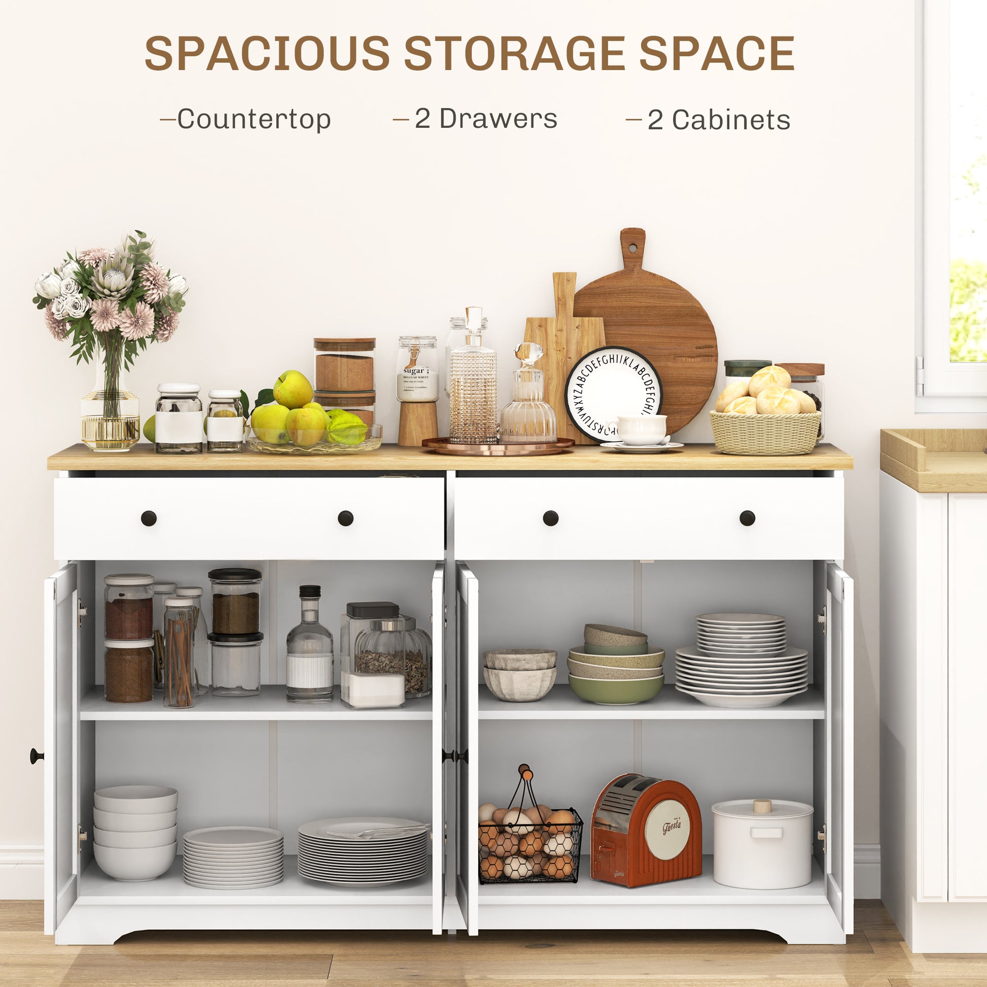 Modern Sideboard, Buffet Cabinet with Storage Drawers, Adjustable Shelves for Living Room, Dining Room, Entryway, White-DECOROLALA