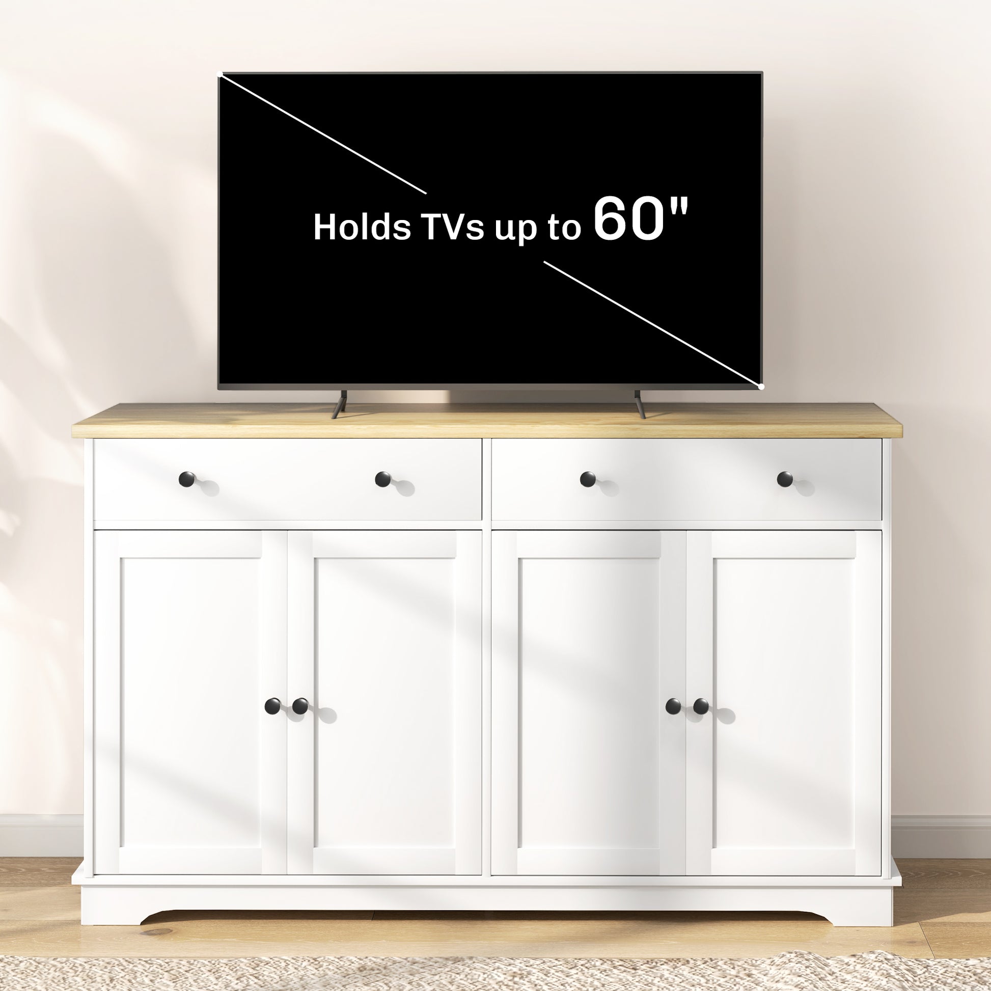 Modern Sideboard, Buffet Cabinet with Storage Drawers, Adjustable Shelves for Living Room, Dining Room, Entryway, White-DECOROLALA