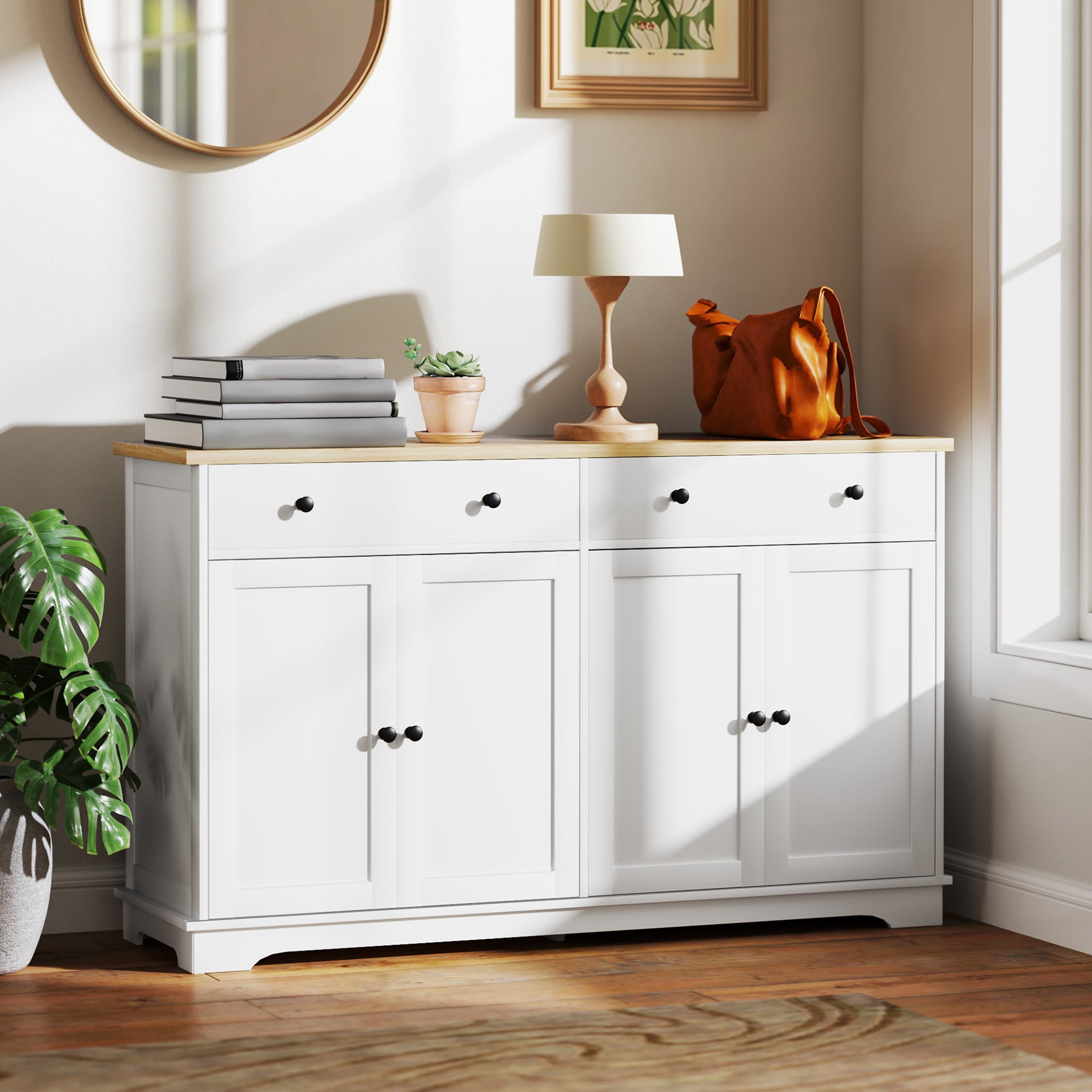 Modern Sideboard, Buffet Cabinet with Storage Drawers, Adjustable Shelves for Living Room, Dining Room, Entryway, White-DECOROLALA