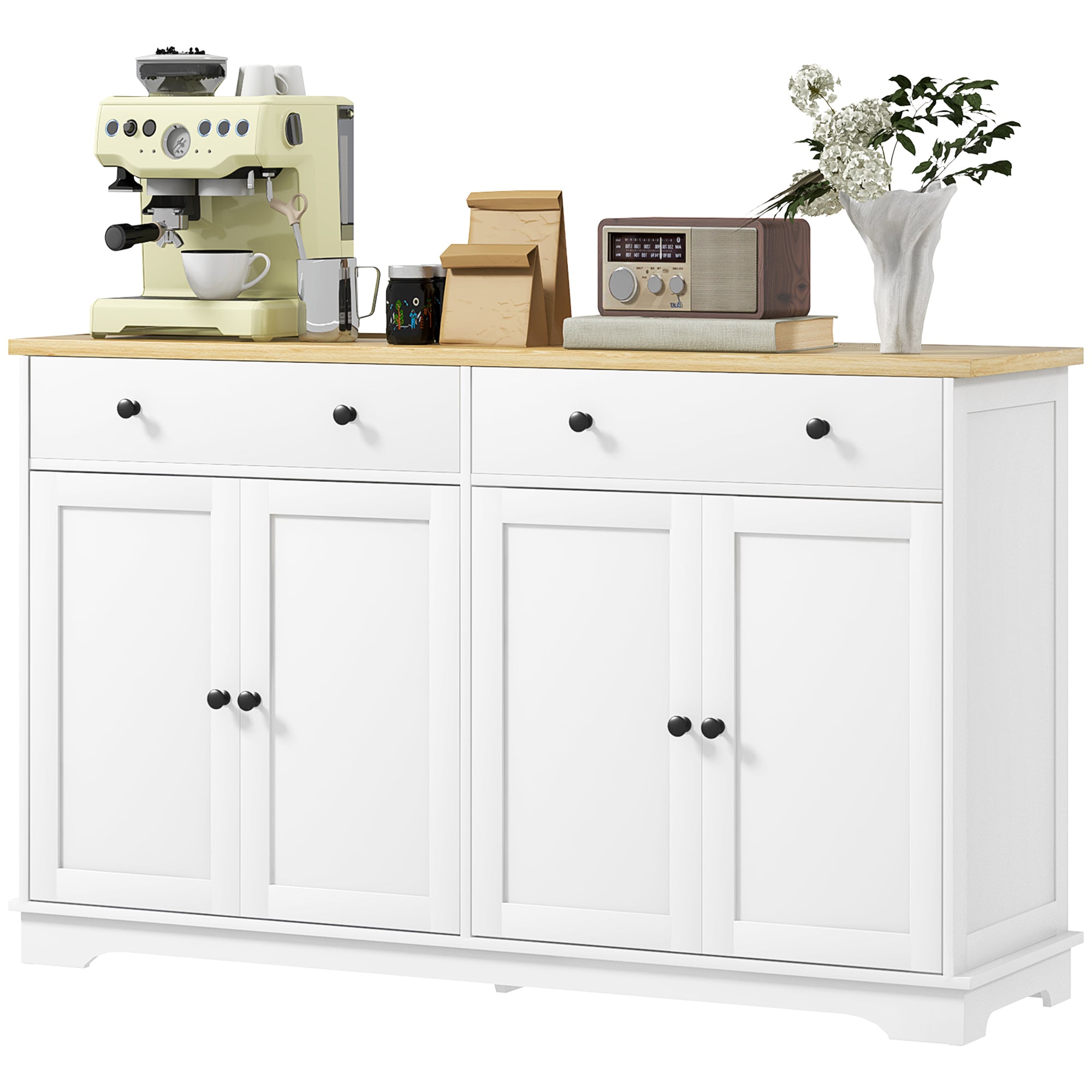 Modern Sideboard, Buffet Cabinet with Storage Drawers, Adjustable Shelves for Living Room, Dining Room, Entryway, White-DECOROLALA
