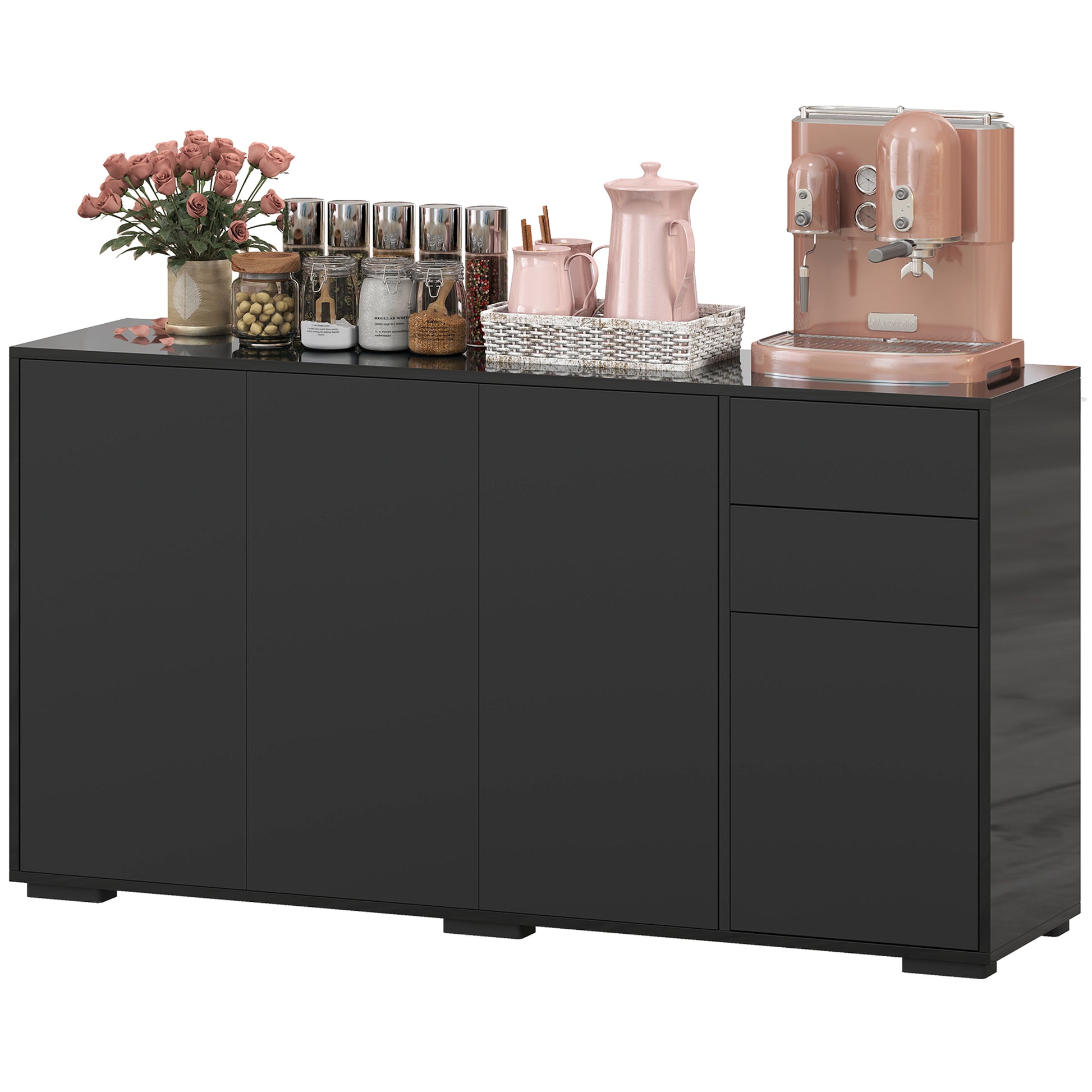 Modern Sideboard Cabinet - Black 55" Push-Open 2 Drawers-DECOROLALA