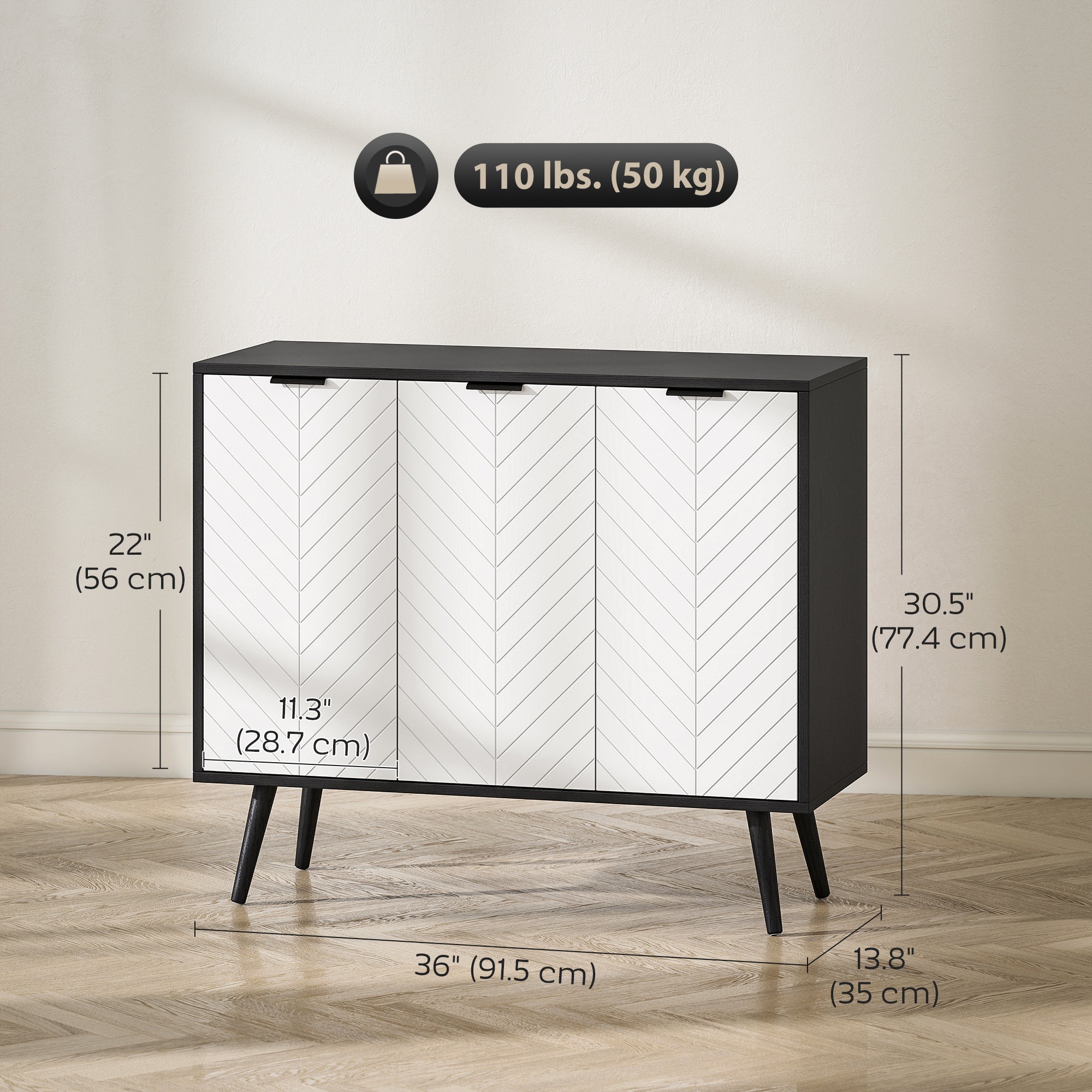 Modern Sideboard Cabinet - Black Chevron 36" Buffet-Home Furnishings > Storage & Organization > Storage Cabinets-DECOROLALA