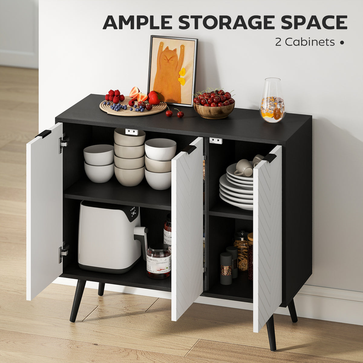 Modern Sideboard Cabinet - Black Chevron 36" Buffet-Home Furnishings > Storage & Organization > Storage Cabinets-DECOROLALA
