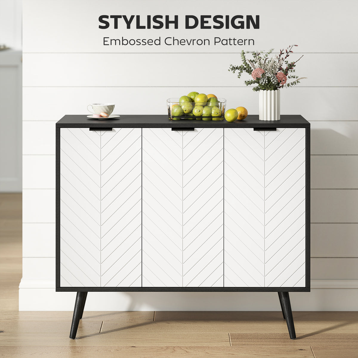Modern Sideboard Cabinet - Black Chevron 36" Buffet-Home Furnishings > Storage & Organization > Storage Cabinets-DECOROLALA