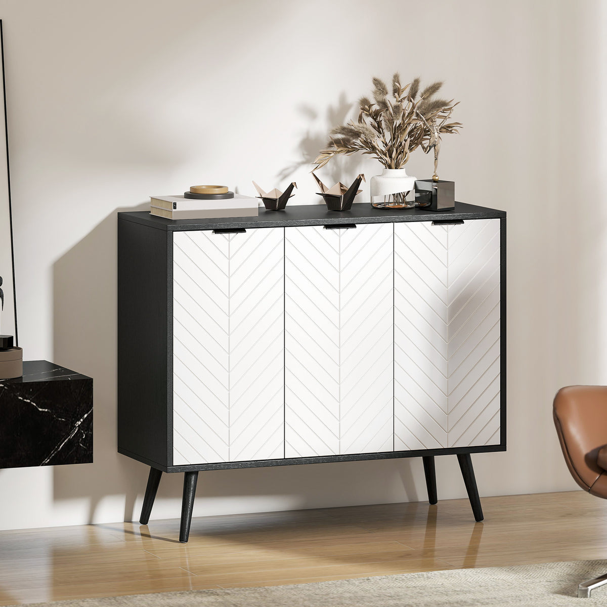 Modern Sideboard Cabinet - Black Chevron 36" Buffet-Home Furnishings > Storage & Organization > Storage Cabinets-DECOROLALA