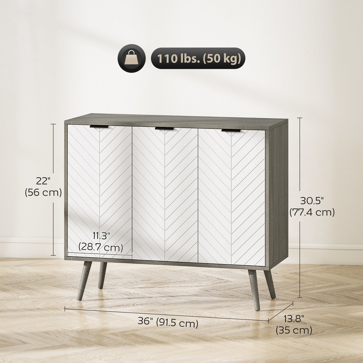 Modern Sideboard Cabinet - Grey 36" Buffet with 3 Doors-Home Furnishings > Storage & Organization > Storage Cabinets-DECOROLALA
