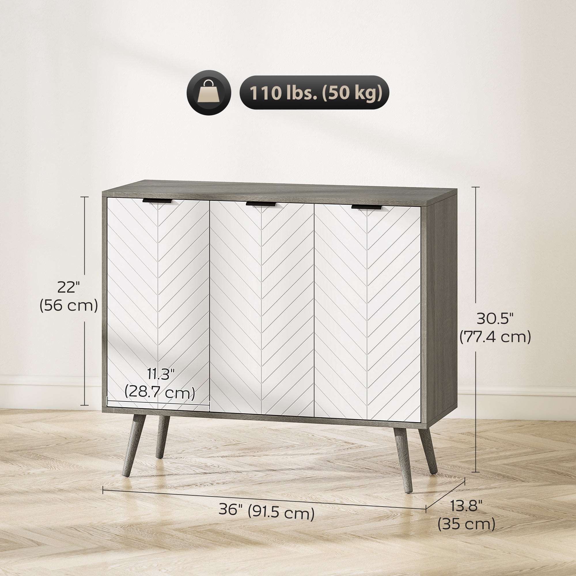 Modern Sideboard Cabinet - Grey 36" Buffet with 3 Doors-Home Furnishings > Storage & Organization > Storage Cabinets-DECOROLALA