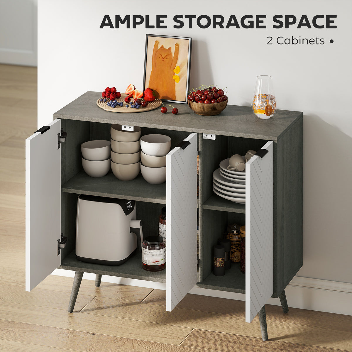 Modern Sideboard Cabinet - Grey 36" Buffet with 3 Doors-Home Furnishings > Storage & Organization > Storage Cabinets-DECOROLALA