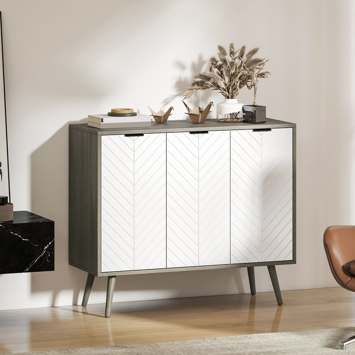 Modern Sideboard Cabinet - Grey 36" Buffet with 3 Doors-Home Furnishings > Storage & Organization > Storage Cabinets-DECOROLALA