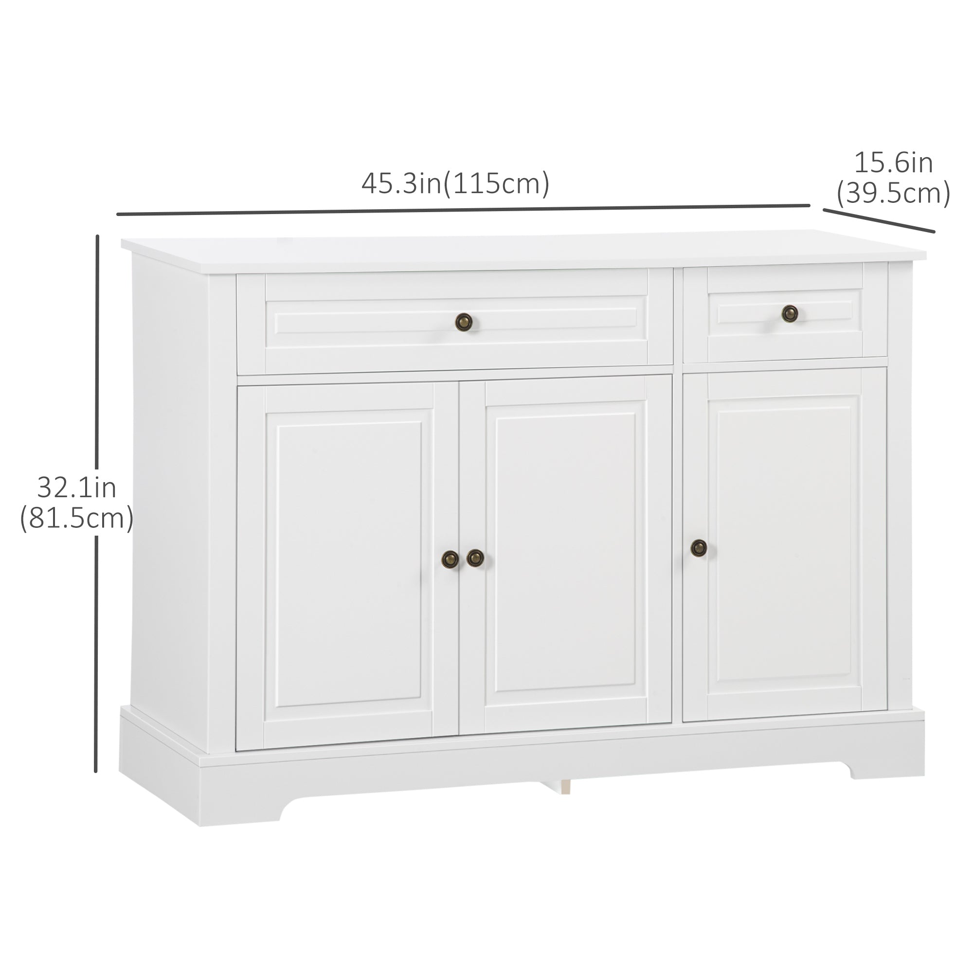 Modern Sideboard Cabinet - White with 2 Drawers & Shelves-DECOROLALA