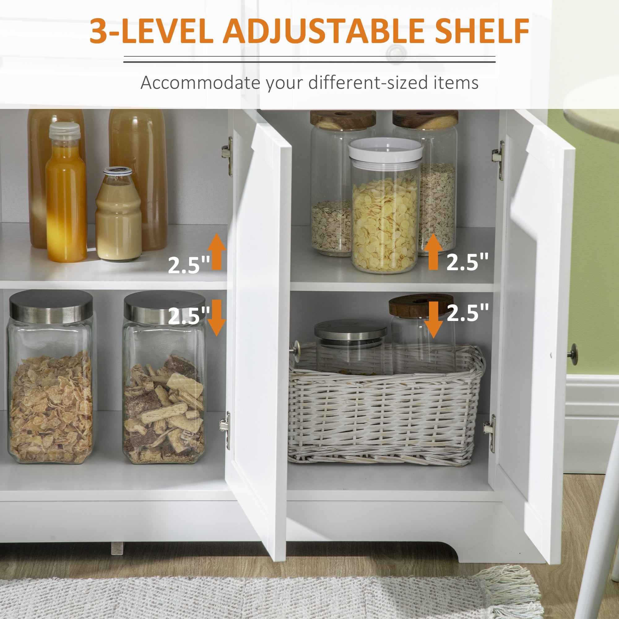 Modern Sideboard Cabinet - White with 2 Drawers & Shelves-DECOROLALA