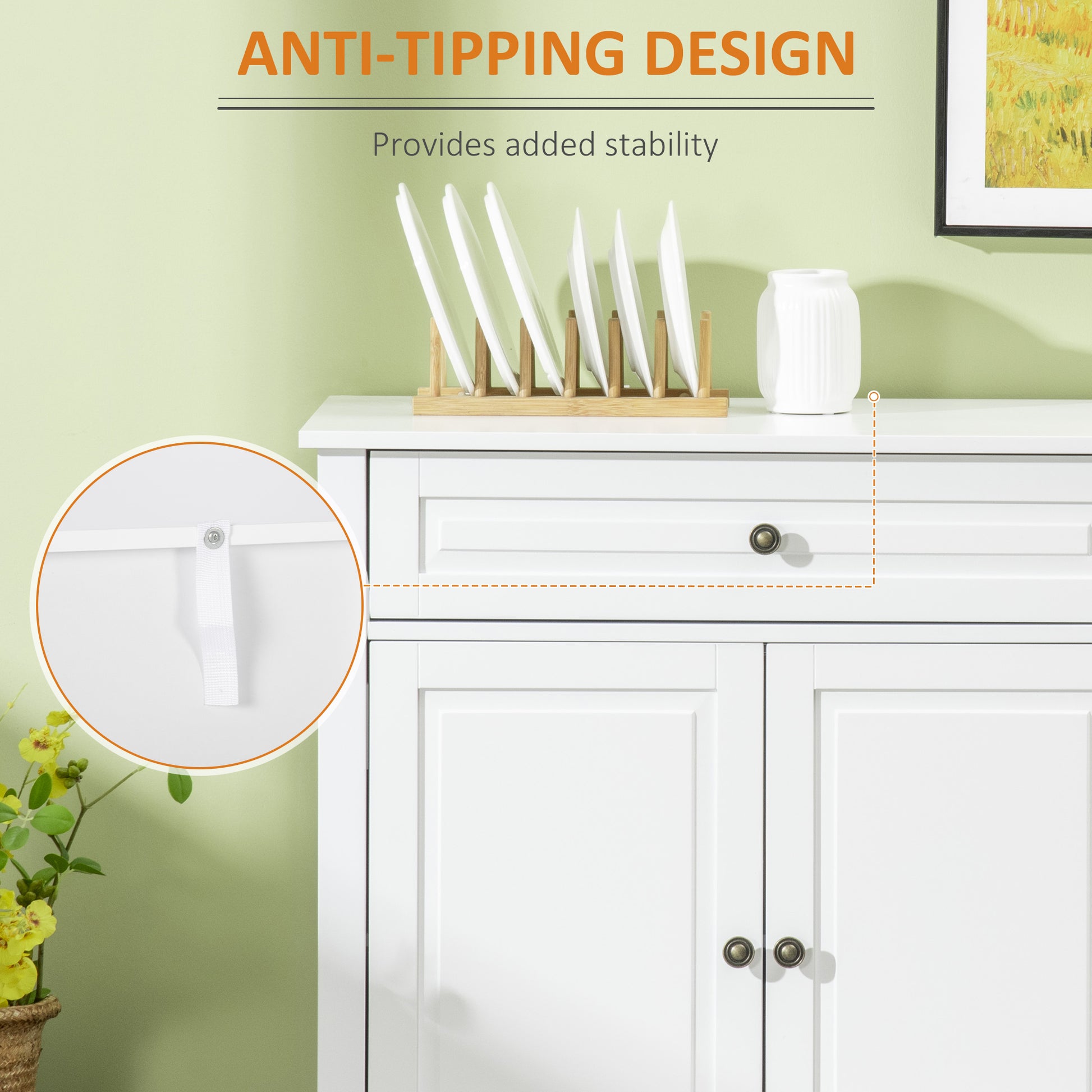 Modern Sideboard Cabinet - White with 2 Drawers & Shelves-DECOROLALA