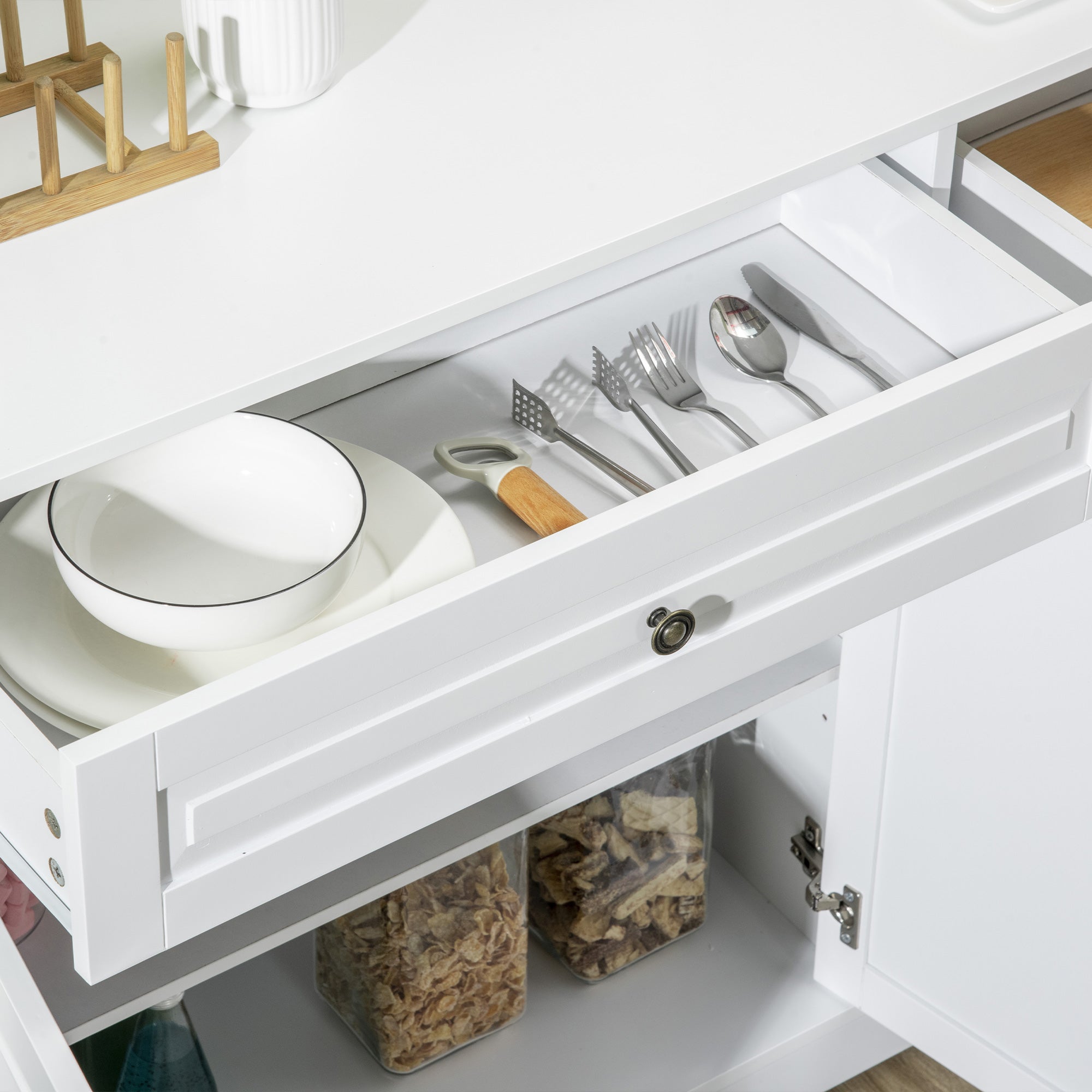 Modern Sideboard Cabinet - White with 2 Drawers & Shelves-DECOROLALA