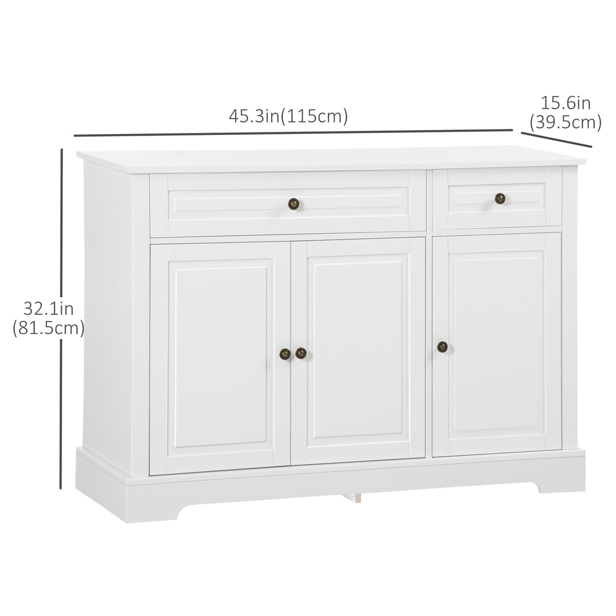 Modern Sideboard Cabinet - White with 2 Drawers & Shelves-Sideboards & Buffets-DECOROLALA