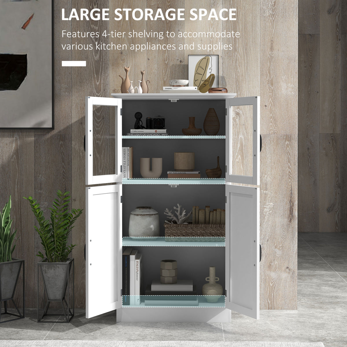Modern Sideboard Cabinet with Glass Doors - White 43.5"-Home Furnishings > Storage & Organization > Kitchen Pantry Cabinets-DECOROLALA