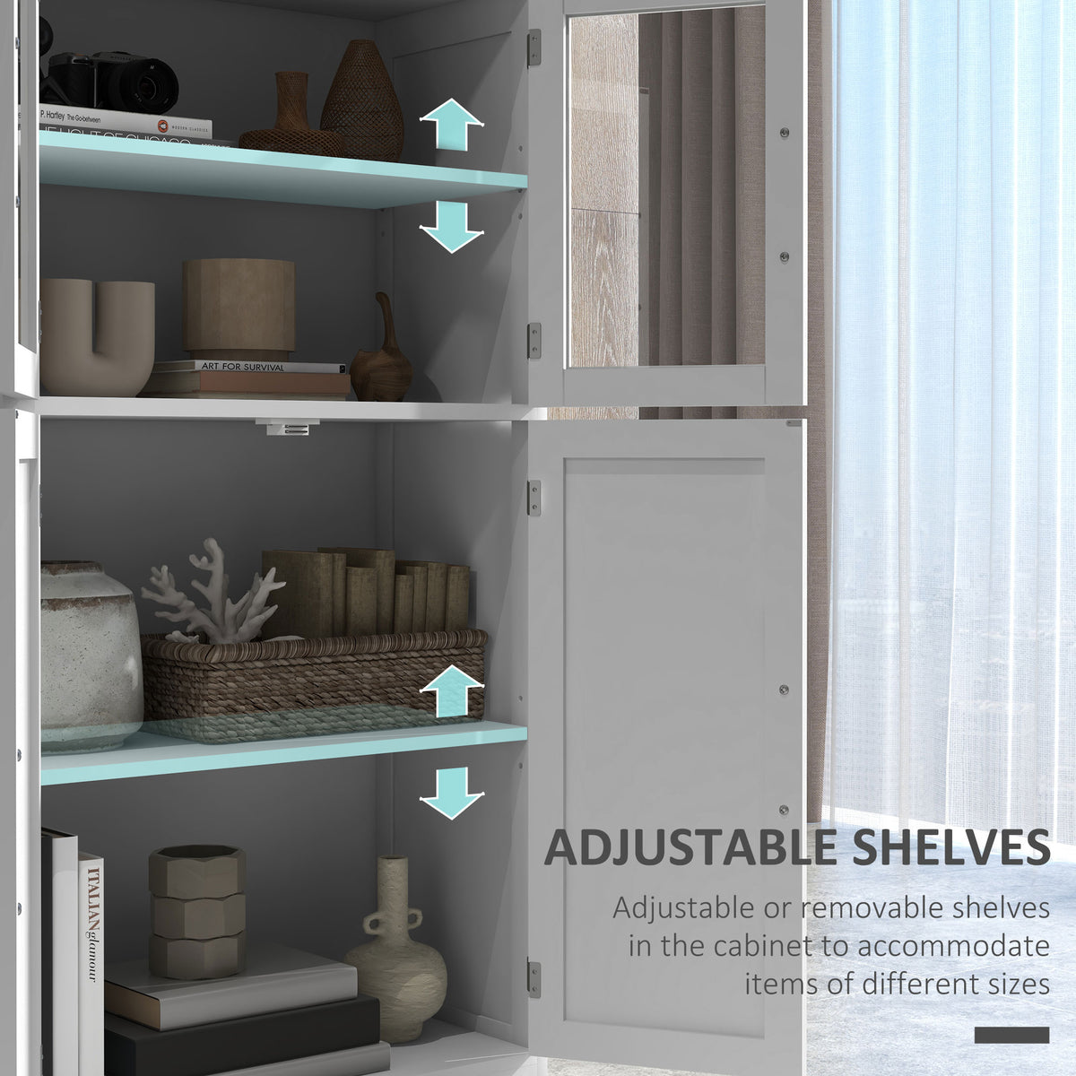 Modern Sideboard Cabinet with Glass Doors - White 43.5"-Home Furnishings > Storage & Organization > Kitchen Pantry Cabinets-DECOROLALA