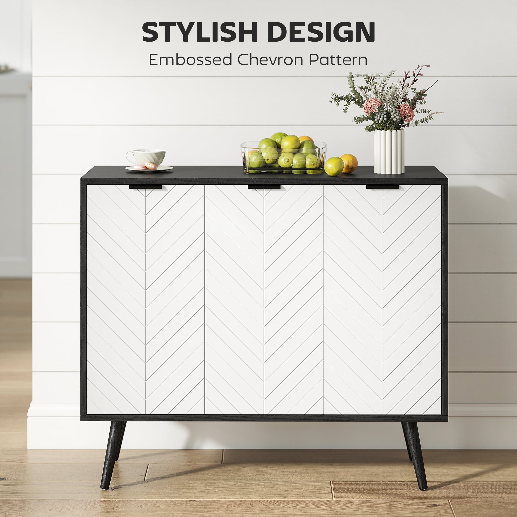 Modern Sideboard and Buffet, Dining Room Cabinet with Adjustable Shelves and 3 Doors, Black-Home Furnishings > Storage & Organization > Storage Cabinets-DECOROLALA