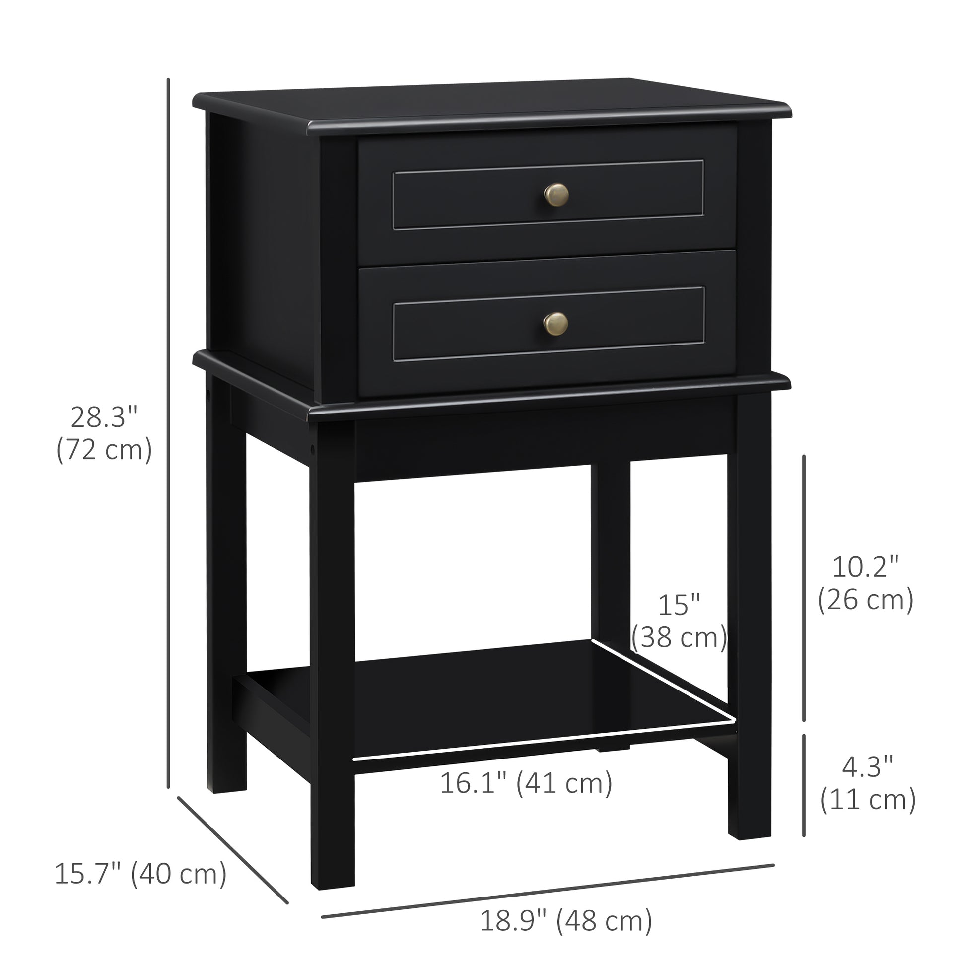 Modern Sofa Side Table, Accent End Table with Drawers and Storage Shelf, Nightstand for Bedroom Living Room, Black-Home Furnishings > Living Room Furniture > Side¬†Tables-DECOROLALA