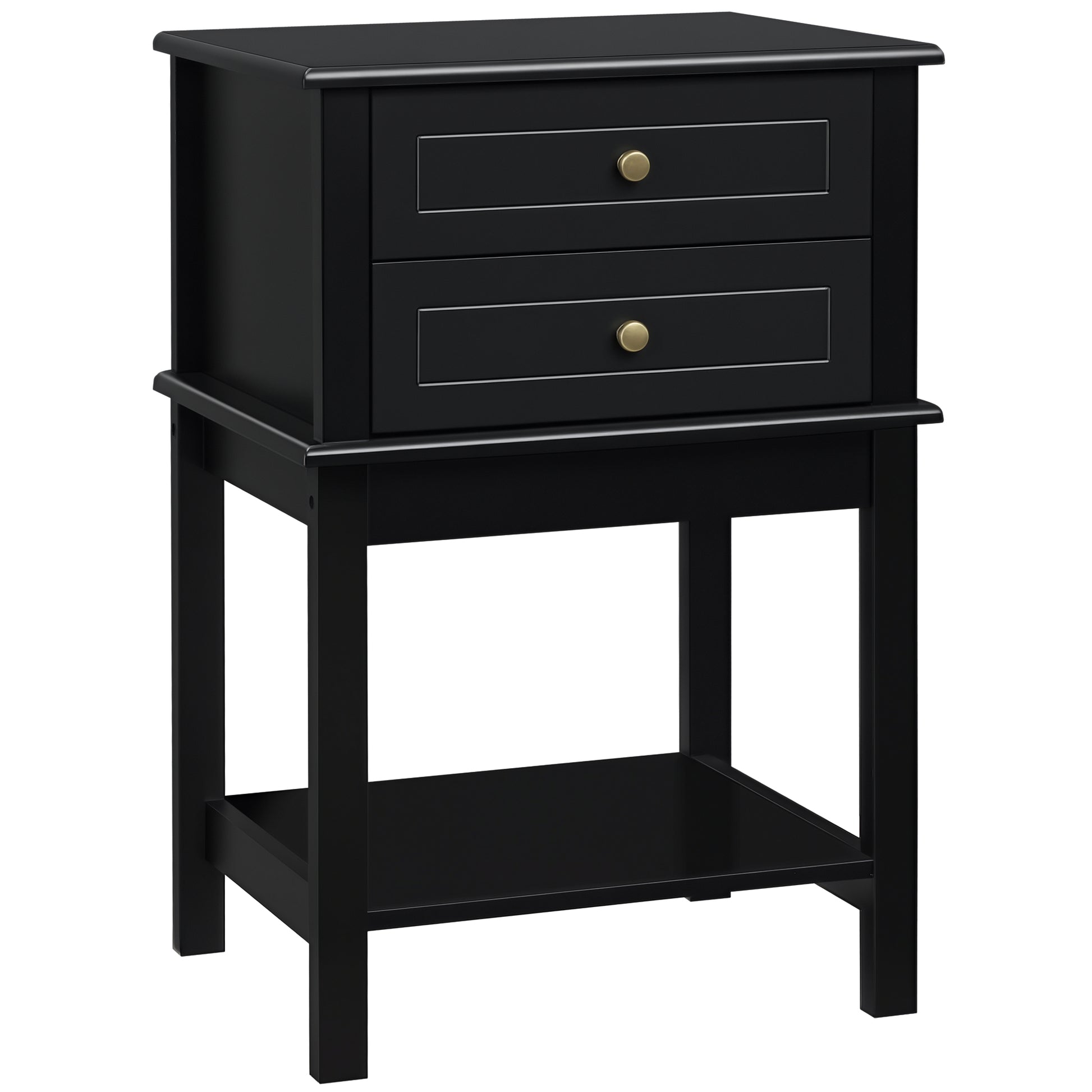 Modern Sofa Side Table, Accent End Table with Drawers and Storage Shelf, Nightstand for Bedroom Living Room, Black-Home Furnishings > Living Room Furniture > Side¬†Tables-DECOROLALA