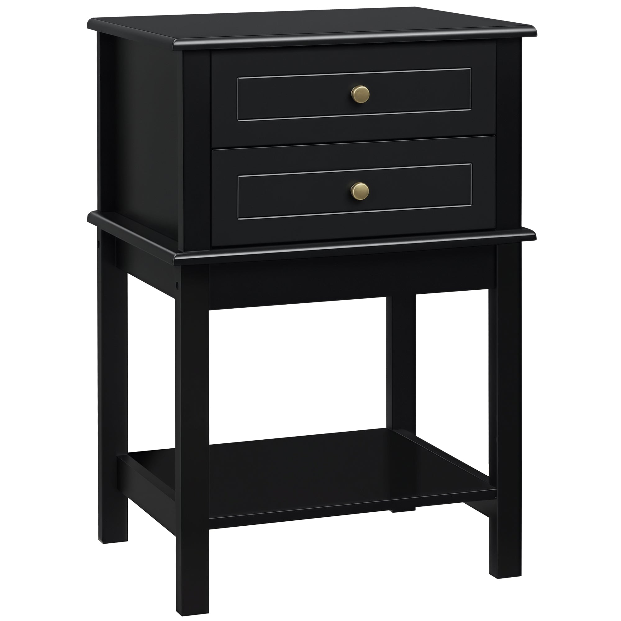 Modern Sofa Side Table, Accent End Table with Drawers and Storage Shelf, Nightstand for Bedroom Living Room, Black-Home Furnishings > Living Room Furniture > Side¬†Tables-DECOROLALA
