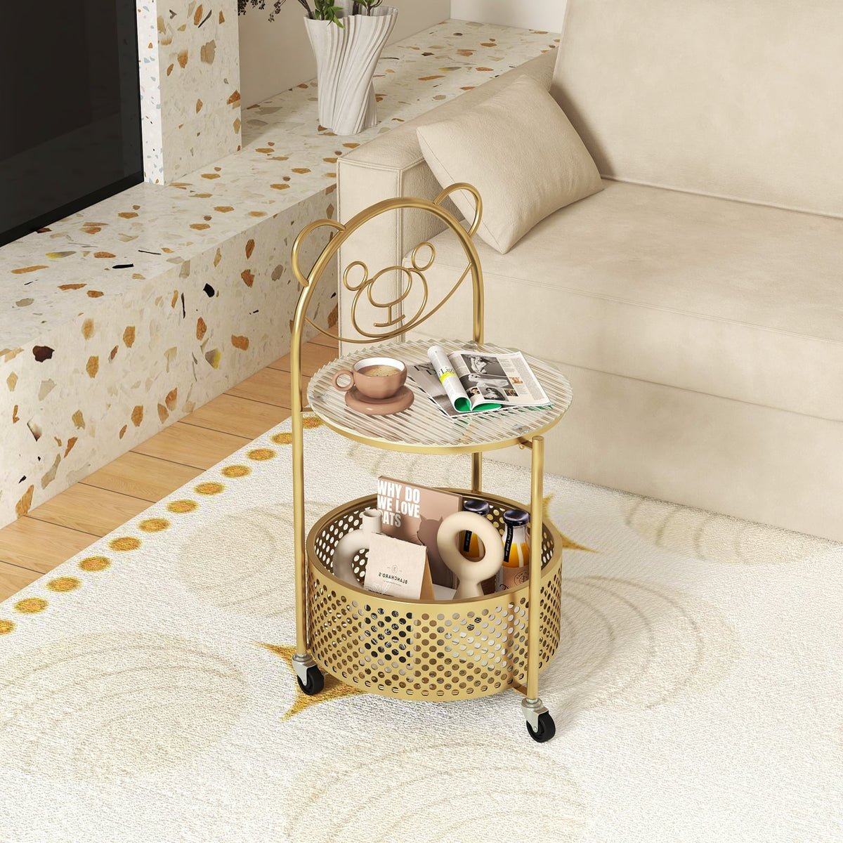 Modern Sofa Side Table on Lockable Wheels for Living Room Bedroom Study-Gold-End & Side Tables-DECOROLALA
