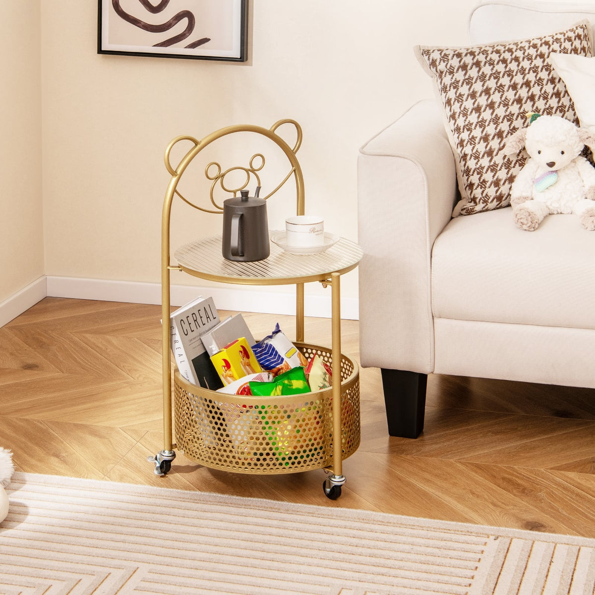 Modern Sofa Side Table on Lockable Wheels for Living Room Bedroom Study-Gold-End & Side Tables-DECOROLALA