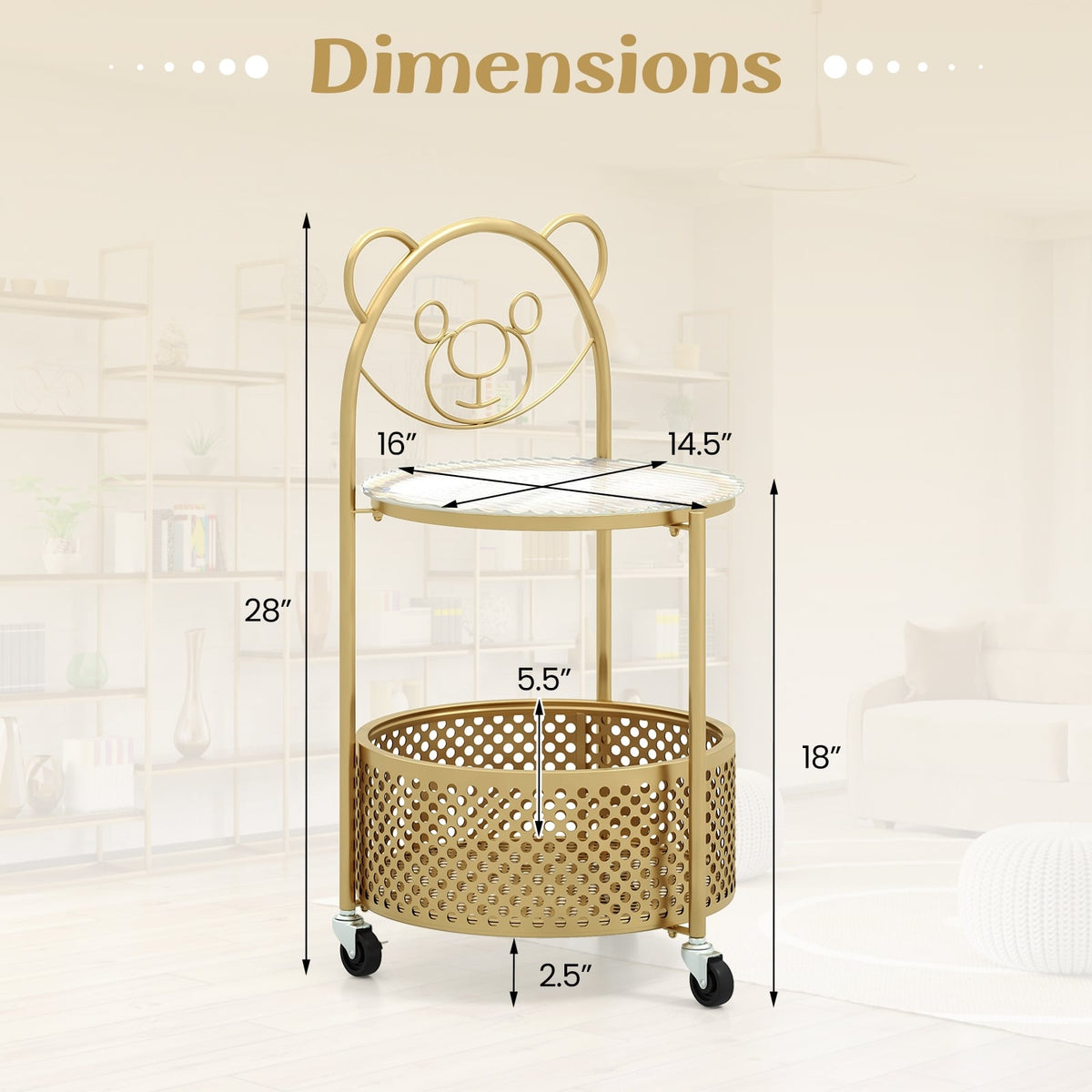 Modern Sofa Side Table on Lockable Wheels for Living Room Bedroom Study-Gold-End & Side Tables-DECOROLALA