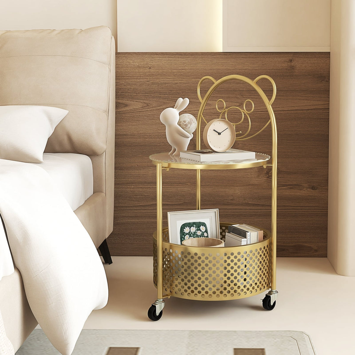 Modern Sofa Side Table on Lockable Wheels for Living Room Bedroom Study-Gold-End & Side Tables-DECOROLALA