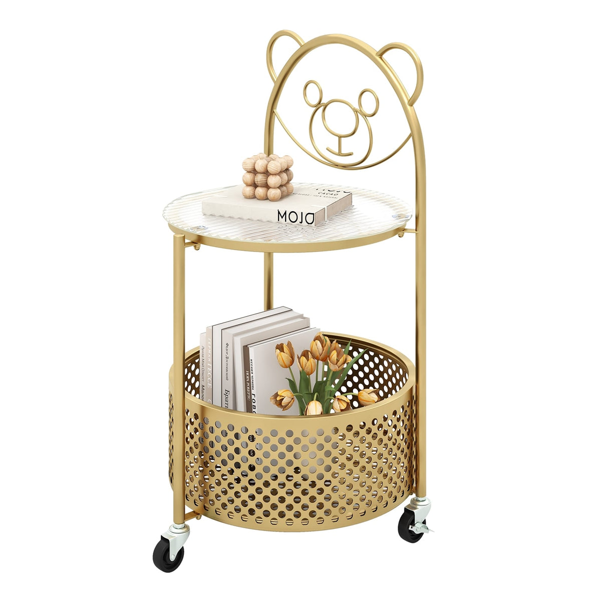 Modern Sofa Side Table on Lockable Wheels for Living Room Bedroom Study-Gold-End & Side Tables-DECOROLALA