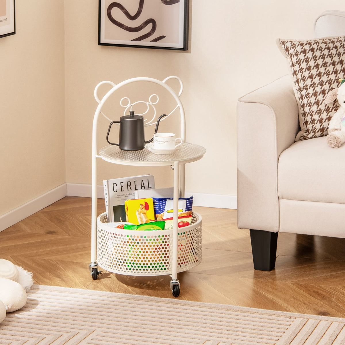 Modern Sofa Side Table on Lockable Wheels for Living Room Bedroom Study-White-End & Side Tables-DECOROLALA
