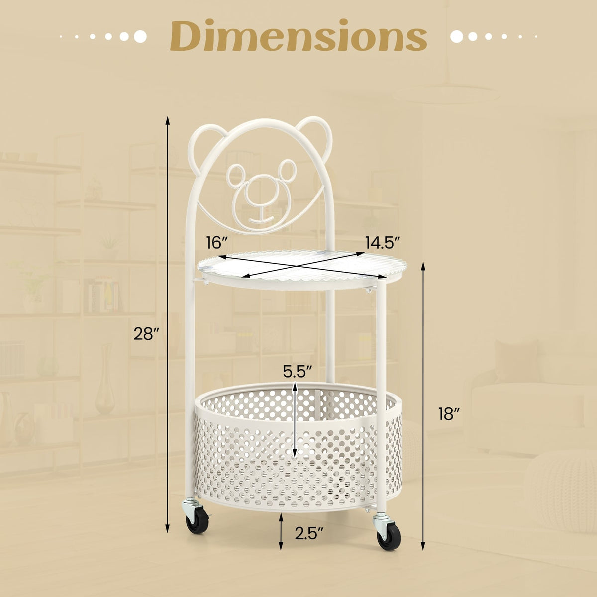 Modern Sofa Side Table on Lockable Wheels for Living Room Bedroom Study-White-End & Side Tables-DECOROLALA