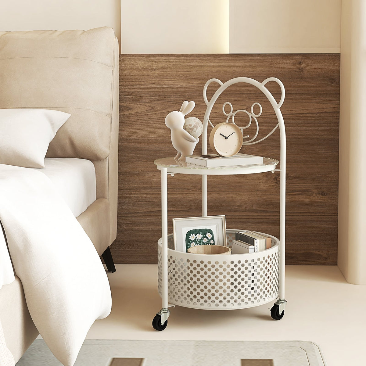 Modern Sofa Side Table on Lockable Wheels for Living Room Bedroom Study-White-End & Side Tables-DECOROLALA
