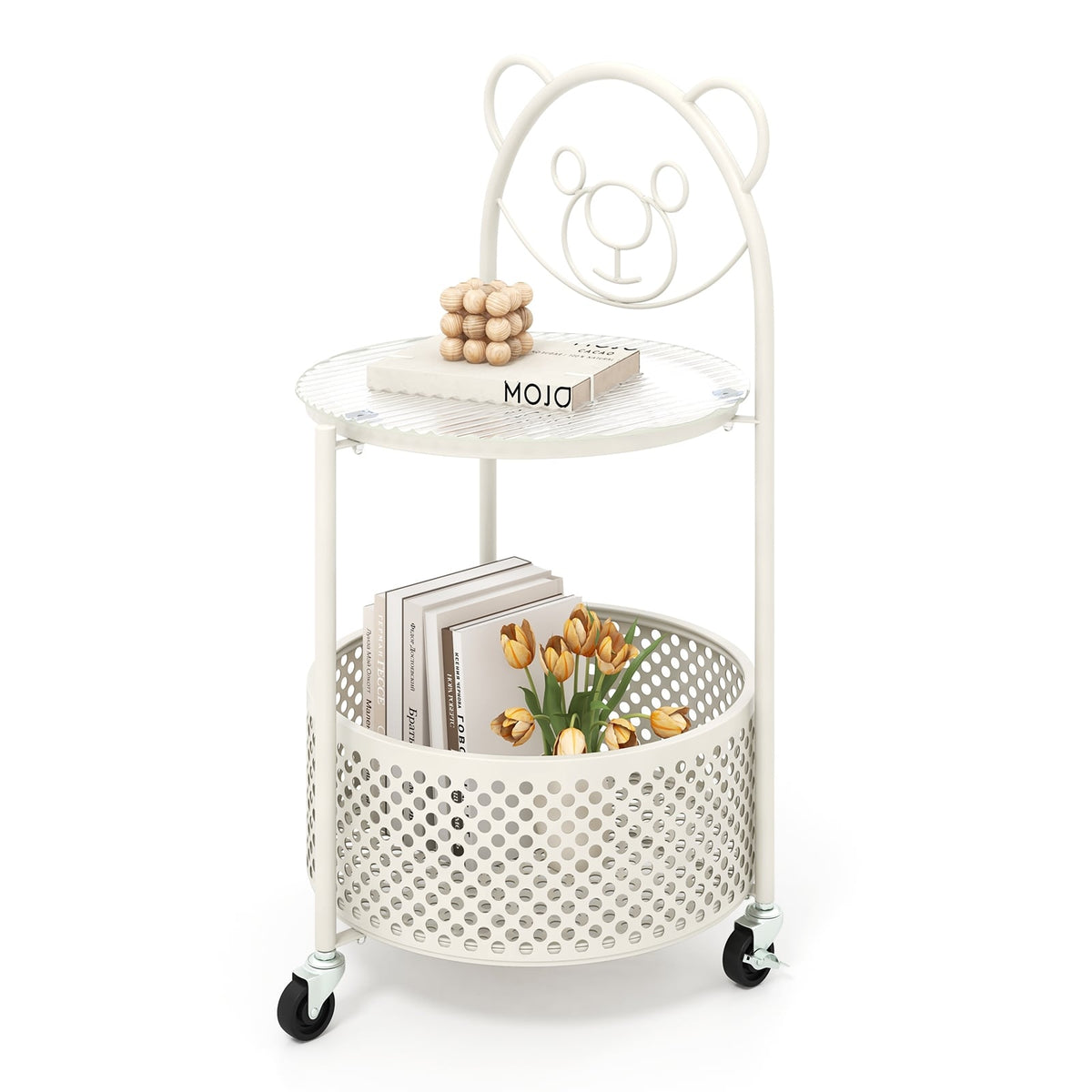 Modern Sofa Side Table on Lockable Wheels for Living Room Bedroom Study-White-End & Side Tables-DECOROLALA