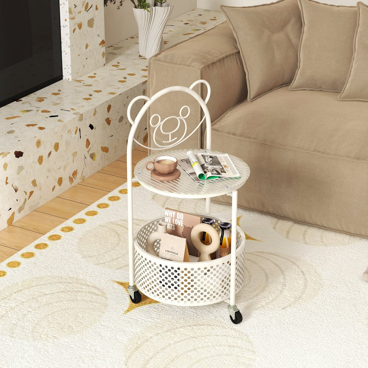 Modern Sofa Side Table on Lockable Wheels for Living Room Bedroom Study-White-End & Side Tables-DECOROLALA