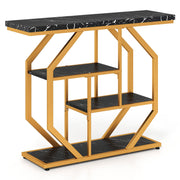 Modern Sofa Table Behind Couch 4-Tier Console Table with Faux Marble Tabletop-Black-Console Tables-DECOROLALA