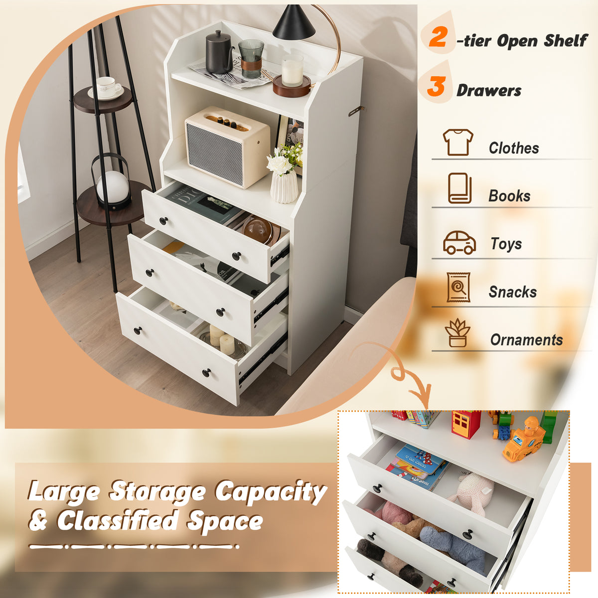 Modern Storage Dresser - White (Min Order Qty 2)-Dressers & Chests-DECOROLALA