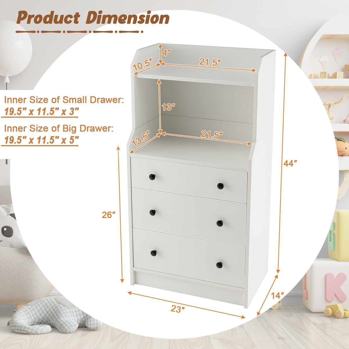 Modern Storage Dresser - White (Min Order Qty 2)-Dressers & Chests-DECOROLALA