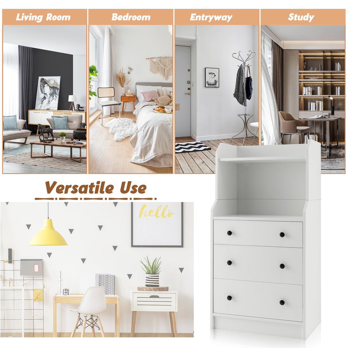 Modern Storage Dresser - White (Min Order Qty 2)-Dressers & Chests-DECOROLALA