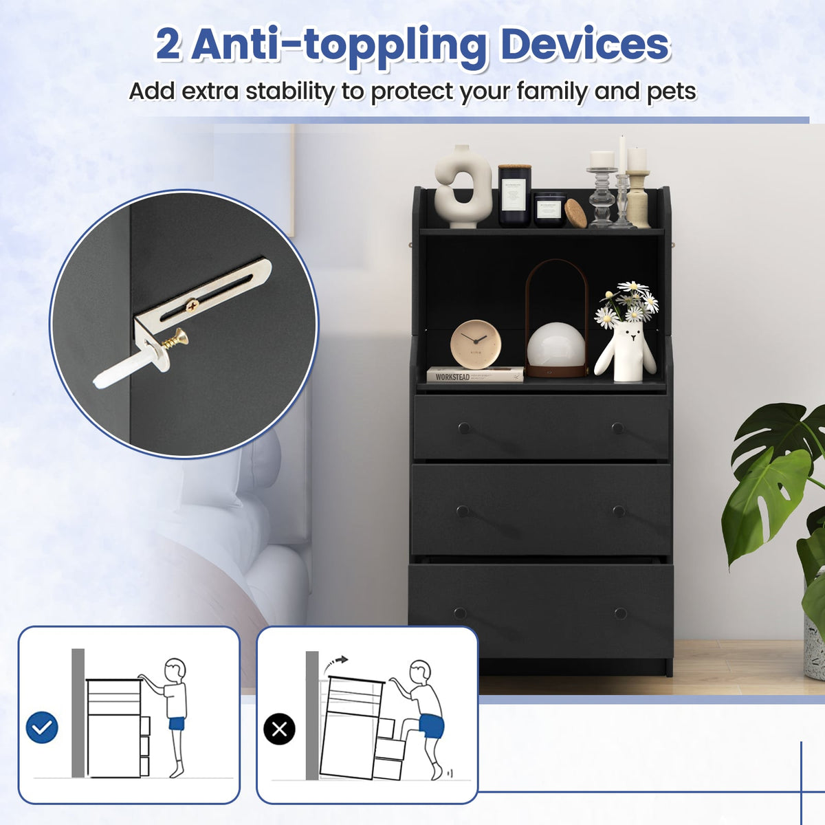 Modern Storage Dresser - Black (min order qty 2)-Dressers & Chests-DECOROLALA