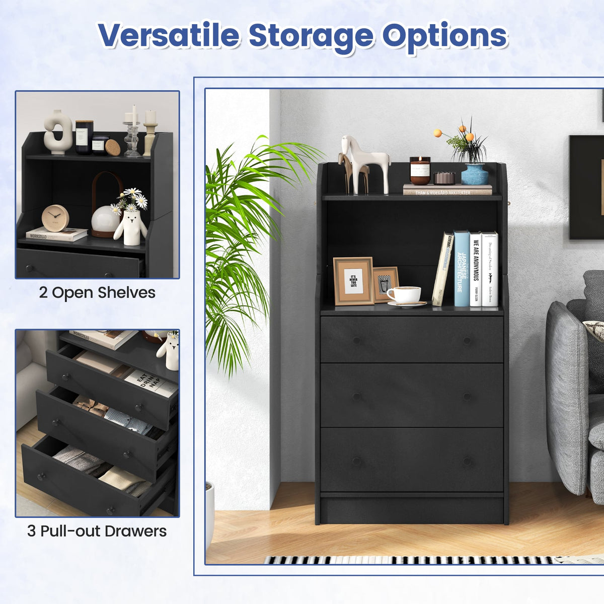 Modern Storage Dresser - Black (min order qty 2)-Dressers & Chests-DECOROLALA
