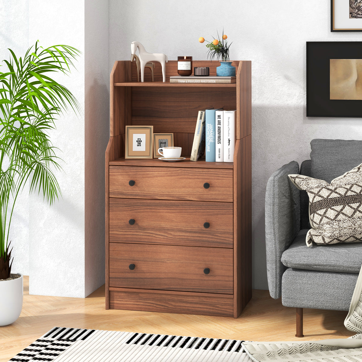 Modern Storage Dresser with Anti-toppling Device-Walnut-Dressers & Chests-DECOROLALA