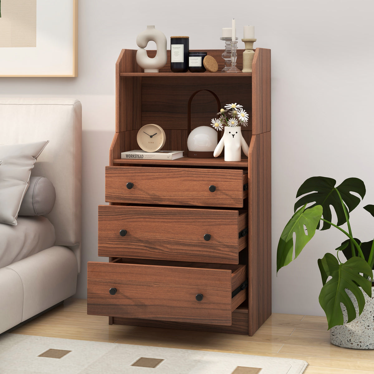 Modern Storage Dresser with Anti-toppling Device-Walnut-Dressers & Chests-DECOROLALA