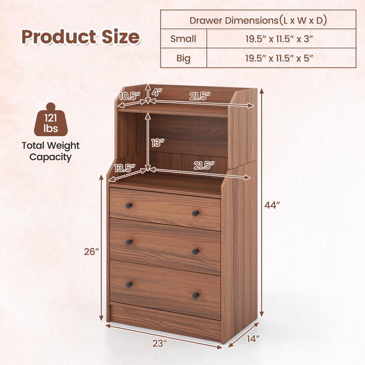 Modern Storage Dresser with Anti-toppling Device-Walnut-Dressers & Chests-DECOROLALA