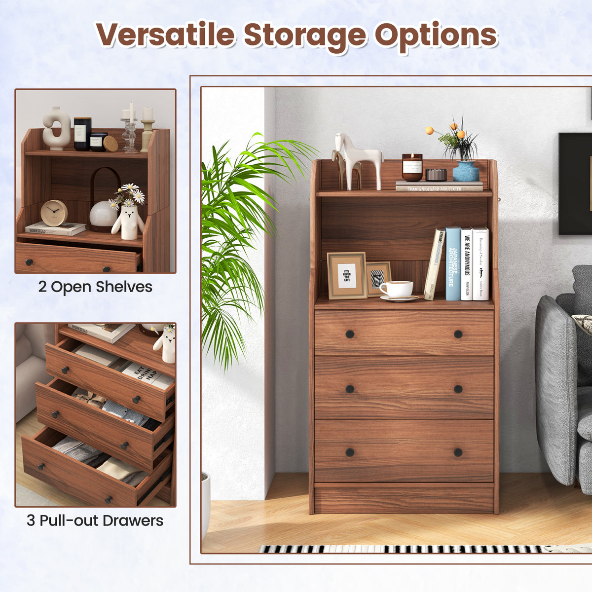 Modern Storage Dresser with Anti-toppling Device-Walnut-Dressers & Chests-DECOROLALA
