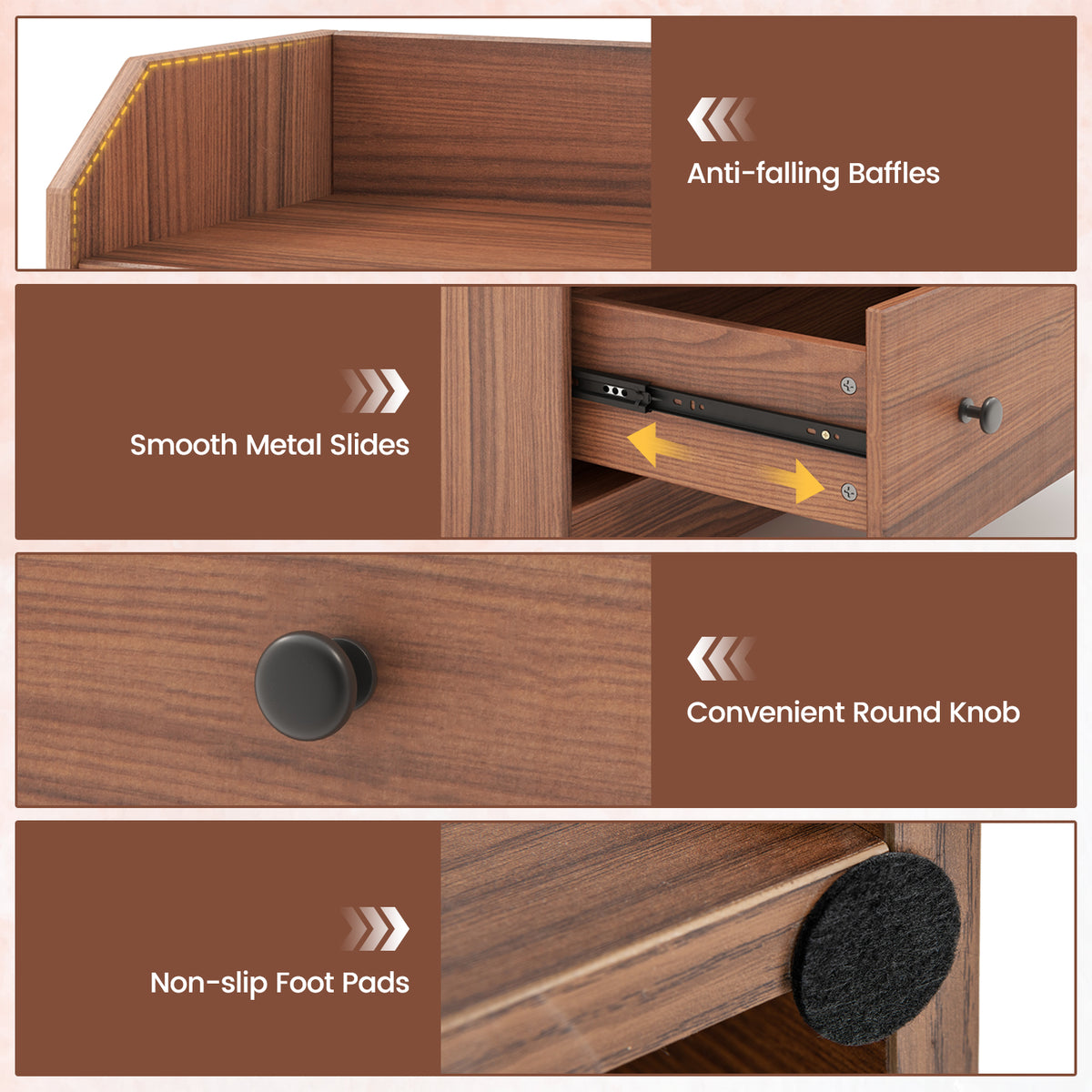 Modern Storage Dresser with Anti-toppling Device-Walnut-Dressers & Chests-DECOROLALA