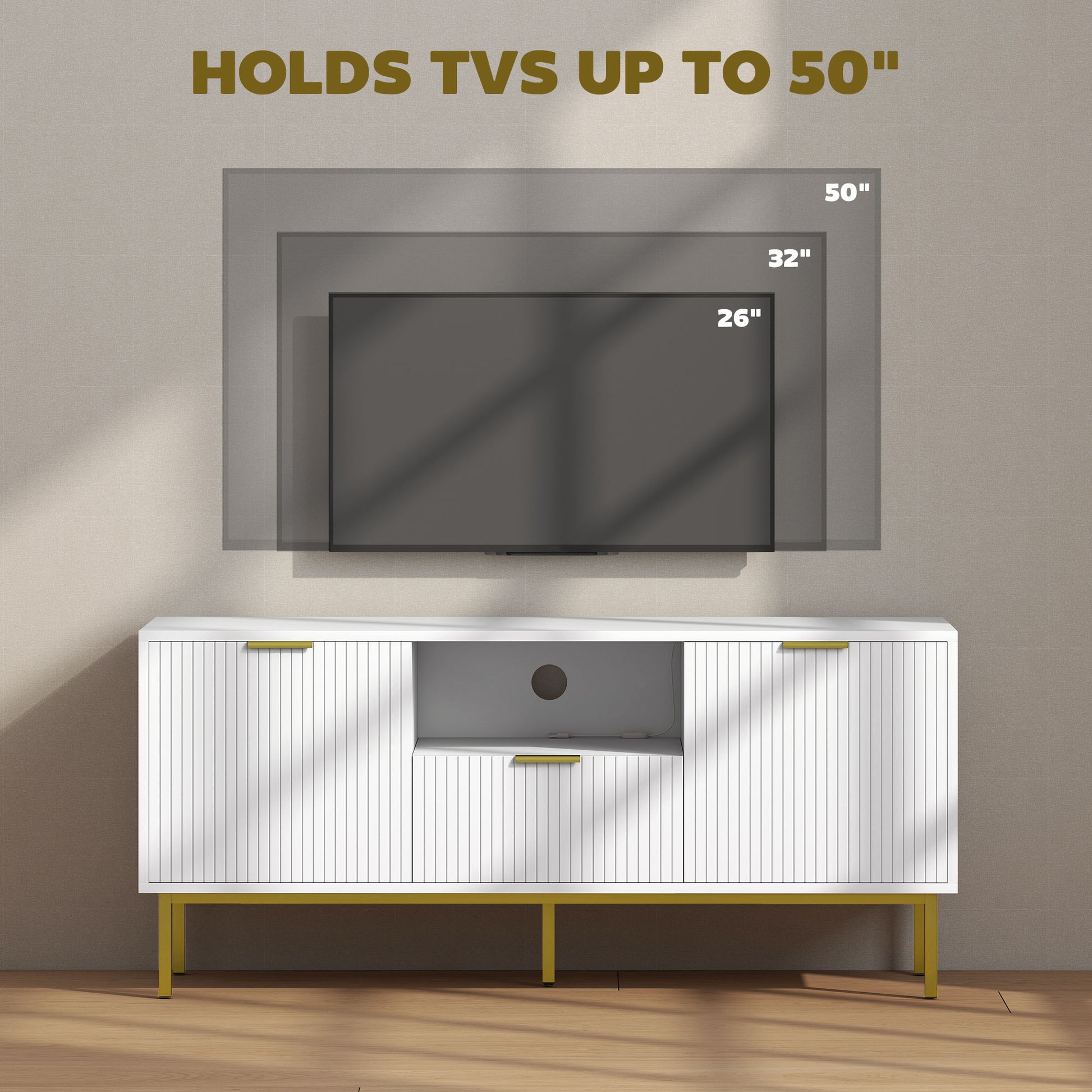 Modern TV Console for TVs up to 50 Inch, Entertainment Center with Smart RGB LED Lights and Soft Close Doors, White-Home Furnishings > Living Room Furniture > TV¬†Stands-DECOROLALA